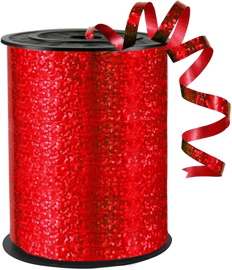 WFAUIBR 500 Yards Red Glitter Curling Ribbon, 1/5" Wide - Curly Ribbon for Balloons, Christmas, Valentine's Day, Birthday - Image 1